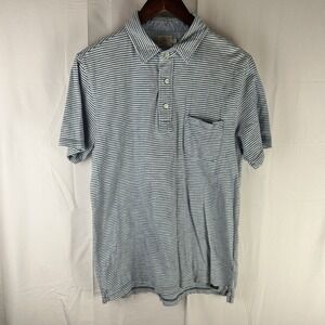 Faherty Polo Shirt Men's Medium Striped Pocket Stretch Short Sleeve Blue